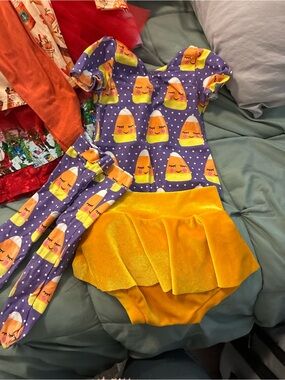 Kids Candy Corn Costume tutu, skirt and Leggings - Purple & Gold
